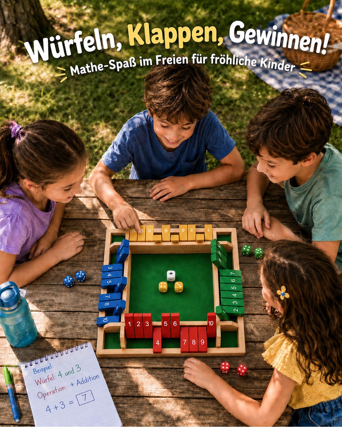 Verbesserte 30CM Shut The Box Spiel – Schnelles, unterhaltsames Lern- und Zahlenspiel aus Holz mit 2 Symbolwürfeln, Für 1–4 Spieler, Ideal für Familienabende, Schule, Partys und Senioren