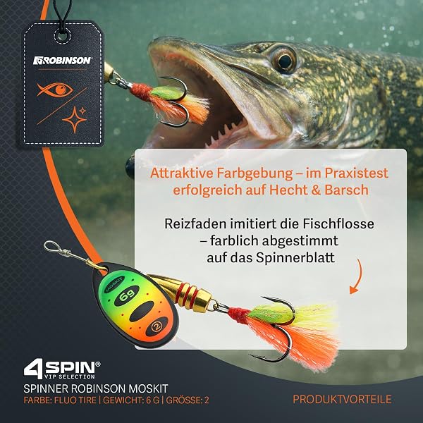ROBINSON Spinner Angelköder 5er Set mit intensiven Vibrationen & breitem Spinnerblatt - VMC-Drillingshaken & Reizfaden – Kunstköder für Hecht, Barsch & Forelle - 3