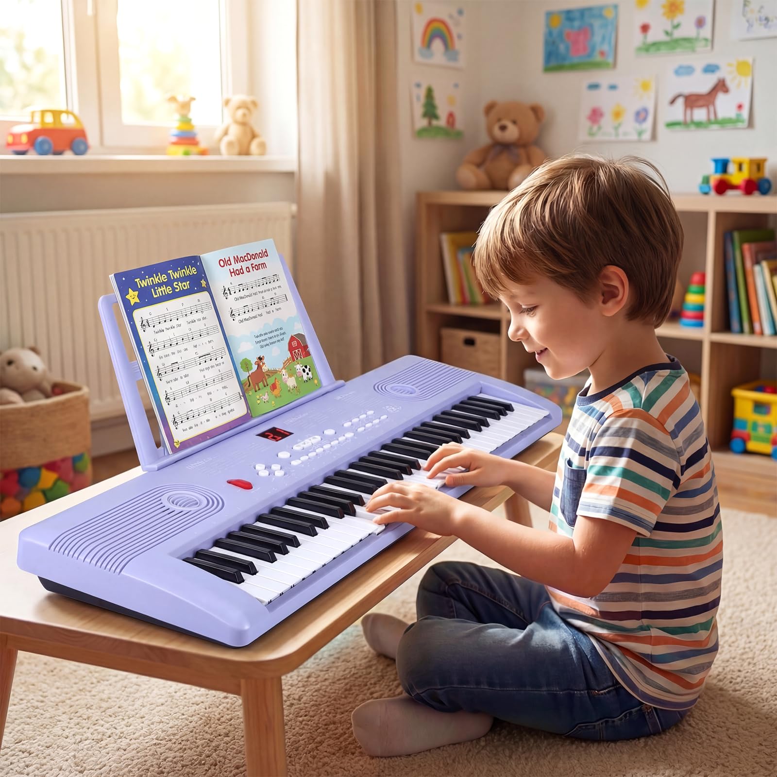 COSTWAY Keyboard Piano 61 Tasten, Digital Piano mit Ständer & Mikrofon & Tragetasche, E-Piano für Einsteiger, Klavier für Kinder Jungen (Lila)