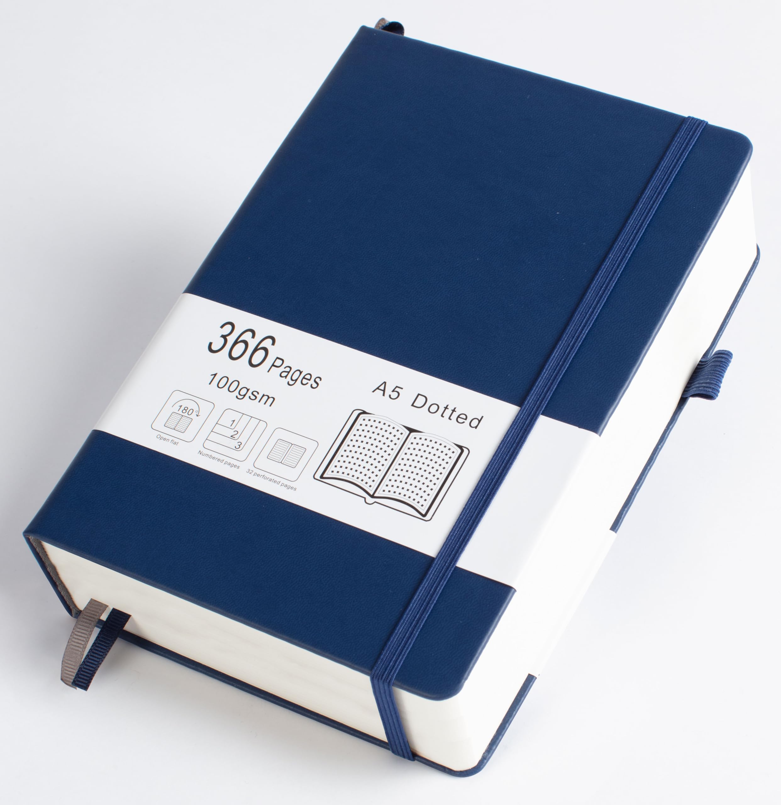 Thick Bullet Notebook with 366 Numbered Pages, A5 Dotted Journal for Writing with 100GSM Dot Grid Paper, Hardcover Leather Notebooks for Women Men