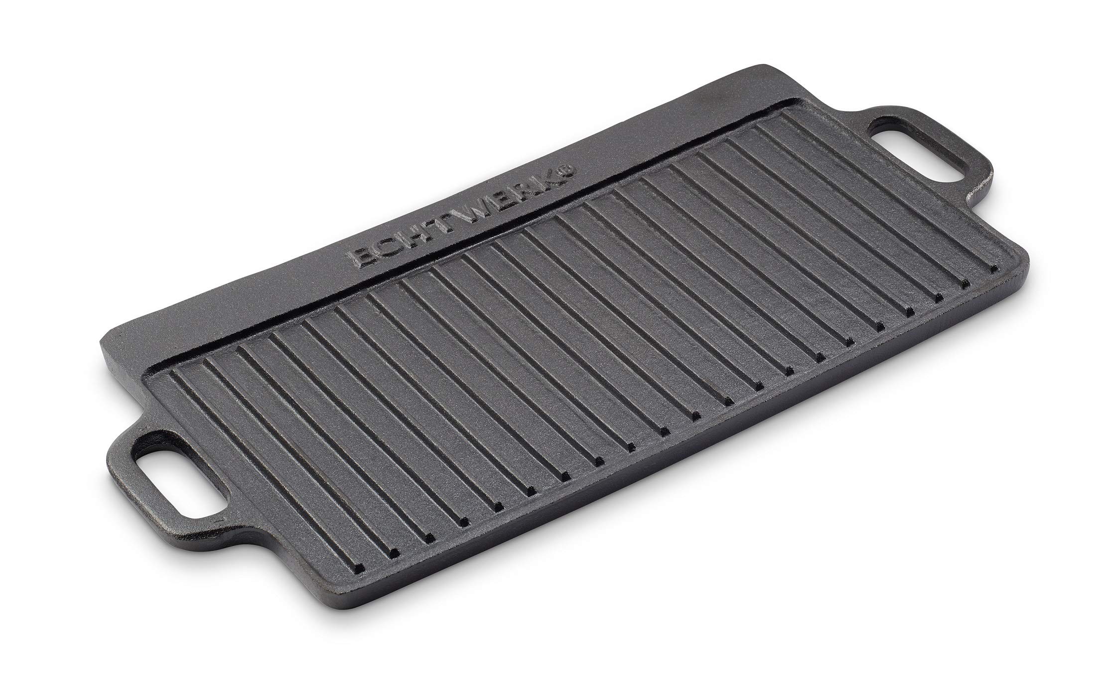ECHTWERK Piastra grill BIG 50,5 × 23 × 1,5 cm in ghisa con 2 manici e rivestimento in smalto, padella/piastra grill per caminetti, falò, forno o fornelli
