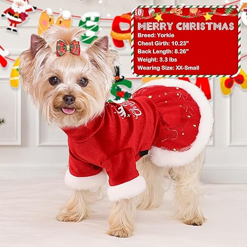 Miniatura 3 de Traje de Navidad para perro, vestido de tul para perro, ropa de otoño para perros pequeños y niñas, vestidos ligeros de terciopelo para cachorros,