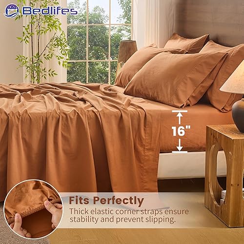 Miniatura 3 de Bedlifes 100% Lino Puro Francés Sábanas Tamaño California King Transpirables y Refrescantes Juego de Sábanas de Lino Flax Suave Duradero y