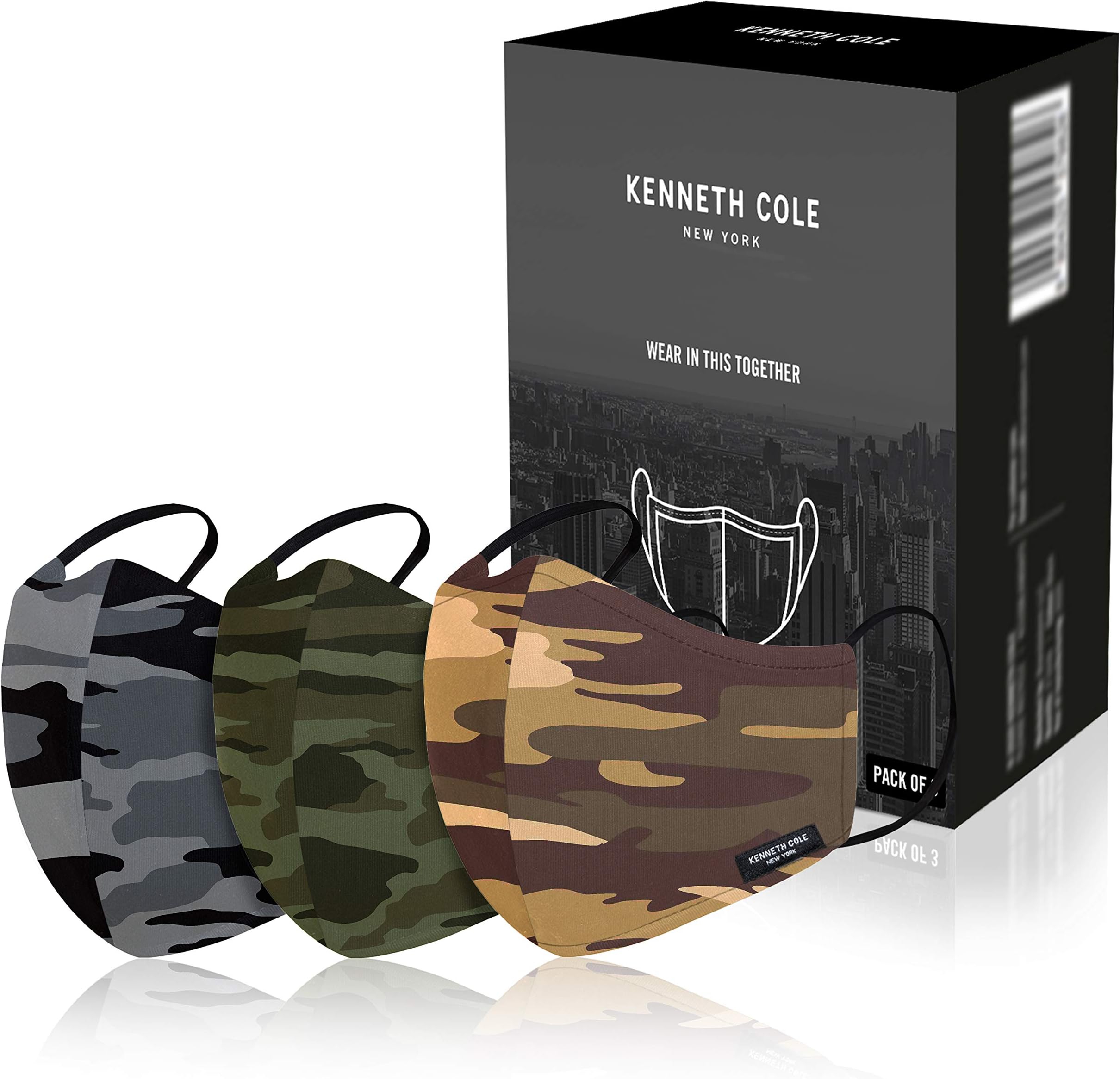 Kenneth Cole Cotton Reuseable Mask (Multicolour, Without Valve, PACK OF 3) for Unisex Adult