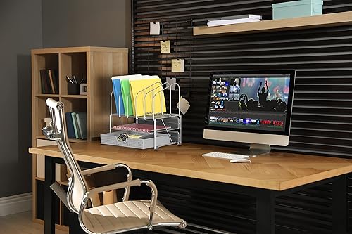 Miniatura 5 de Organizador de escritorio DecoBros de malla, con doble bandeja y 5 divisiones superiores, Plateado