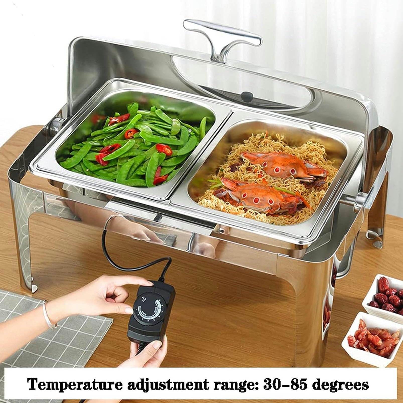 Chafing Dish Scaldavivande Elettrico Acciaio Inox, 13L Scaldavivande Contenitore Scalda Cibo per Ristorante Festa, Stufa Isolante Quadrata per Hotel