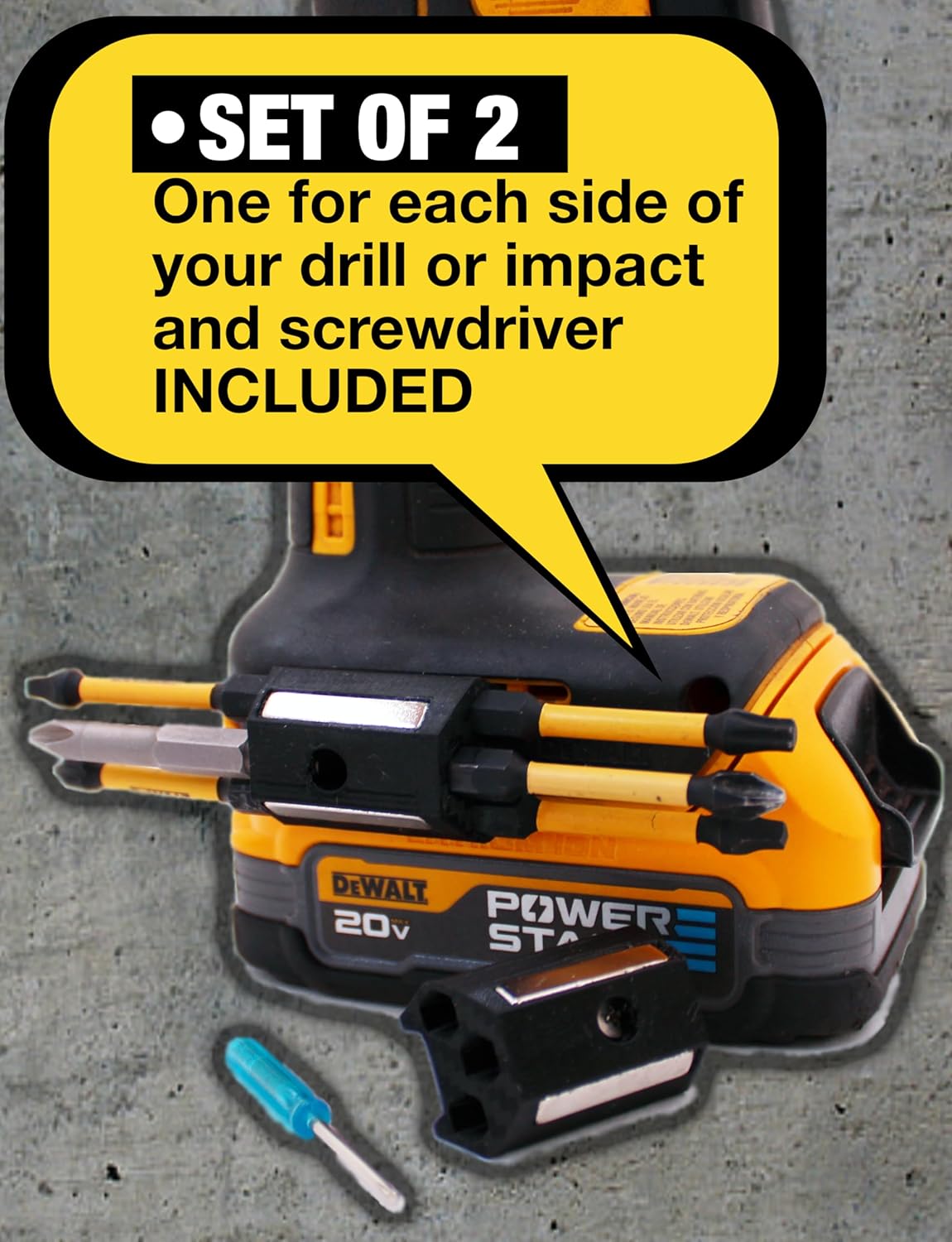 Compatible for Dewalt 1/4" Drill Bit Holder USA Made and Patent Pending- Pack of 2, Dual Magnets, 6 Bit Holder, Carbon Fiber Reinforced, Cordless Tools, Impact Drivers, Accessories