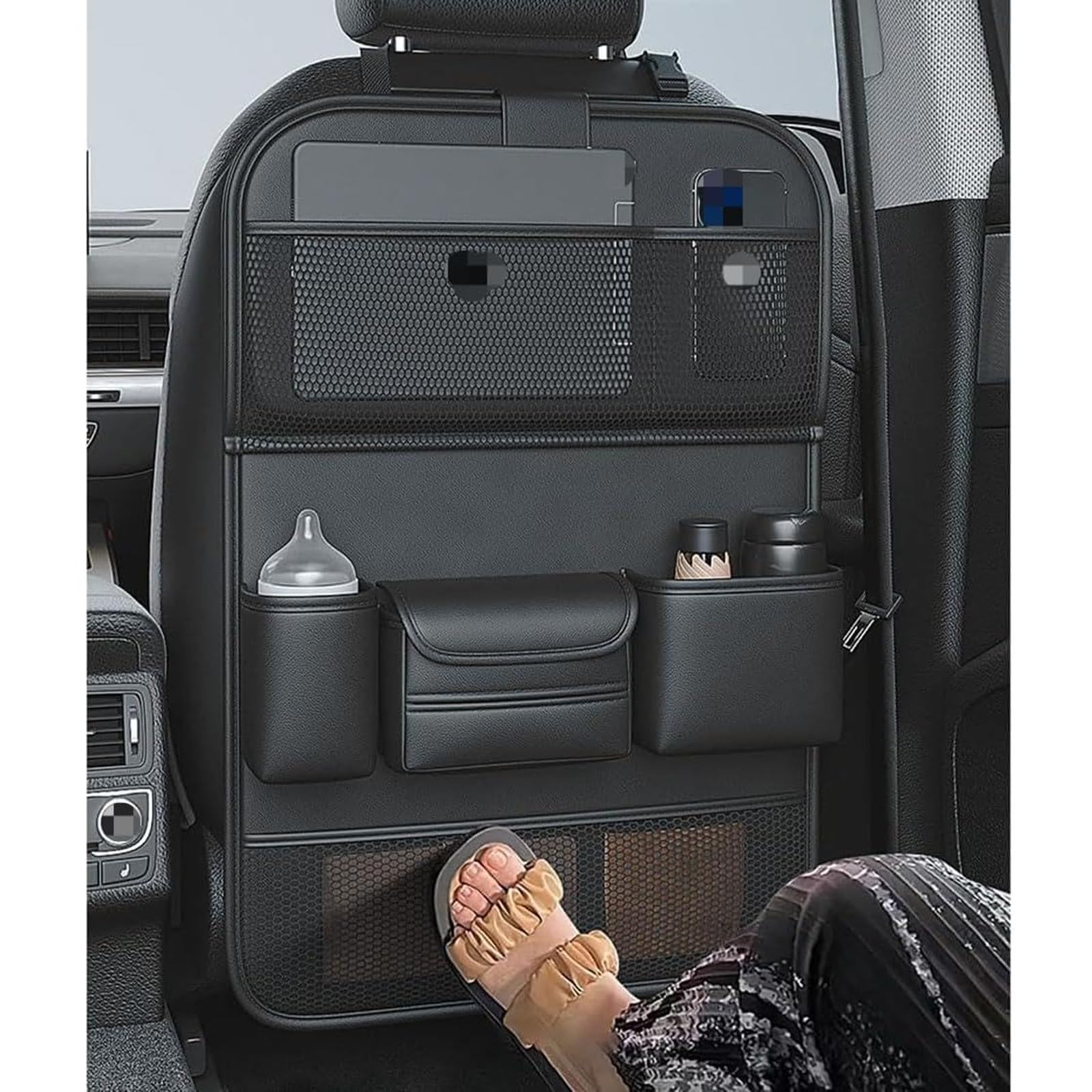 Generico Organizzatore Sedile Posteriore Auto per Ford Fiesta, Pelle Impermeabile Portaoggetti Multi-Tasche con Vassoio Pieghevole per Viaggi Famiglia