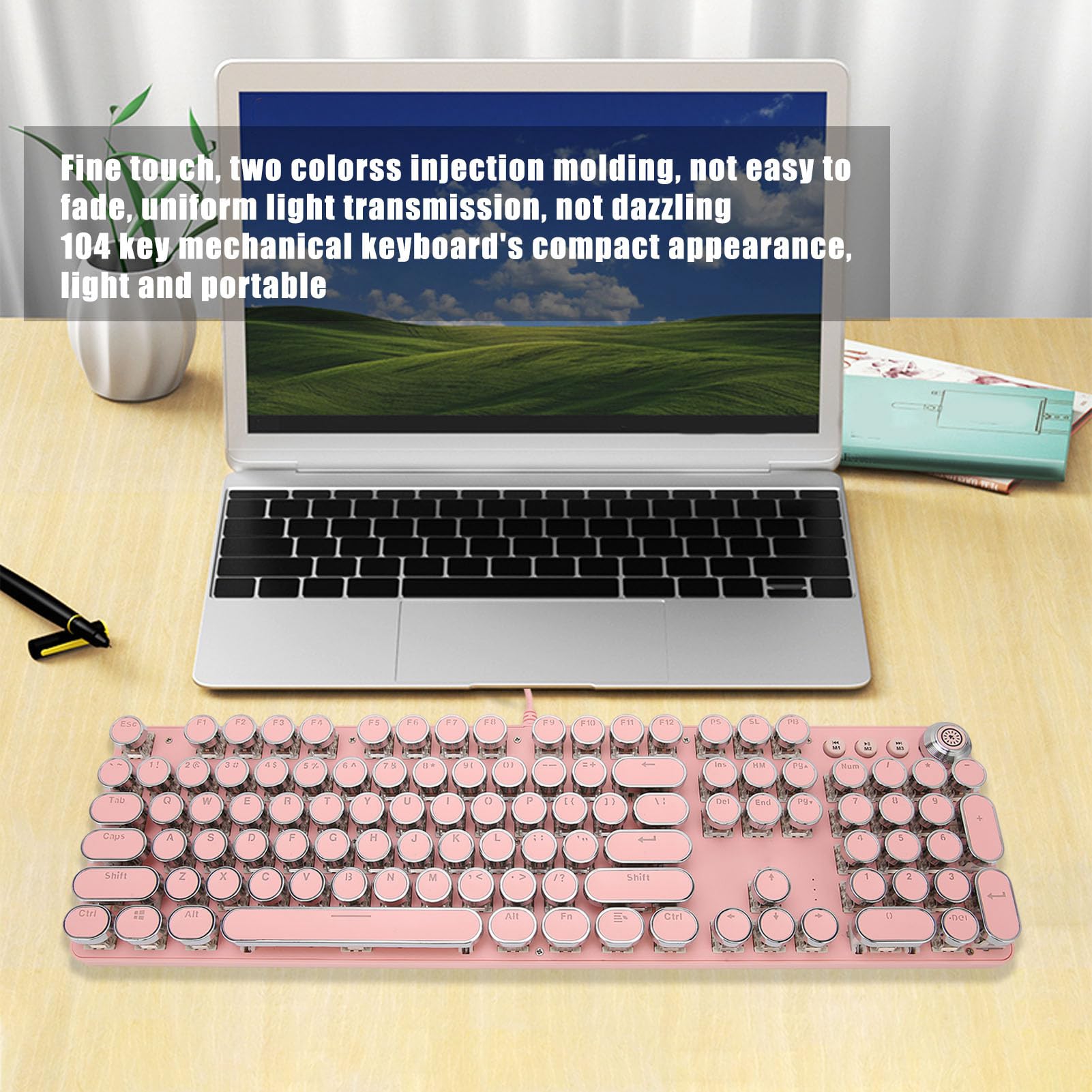 Tastiera da Gioco per PC Design Compatto Albero Meccanico Reale Interruttore Blu Modalità Multi-luce 104 Tasti per Tastiera da Gioco Meccanica (902-7 rosa punk)