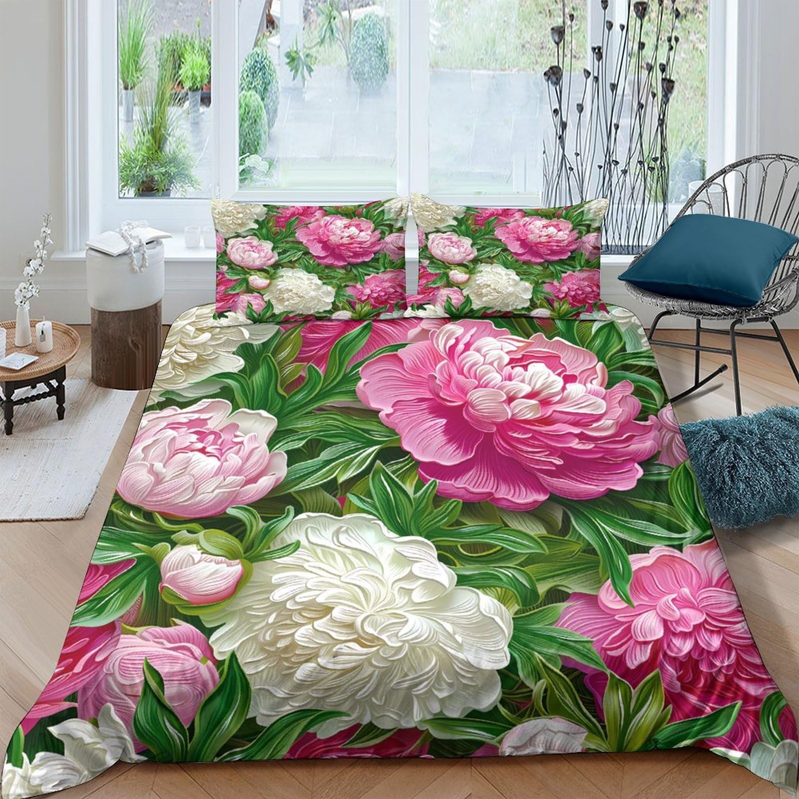 Ctjqhvkz Style-4 3D Printed Peony Bloom Fitted Sheet Microfiber Soft Breathable Floral Mattress Cover For Bedroom Guest Room Decor Single（135X200cm）