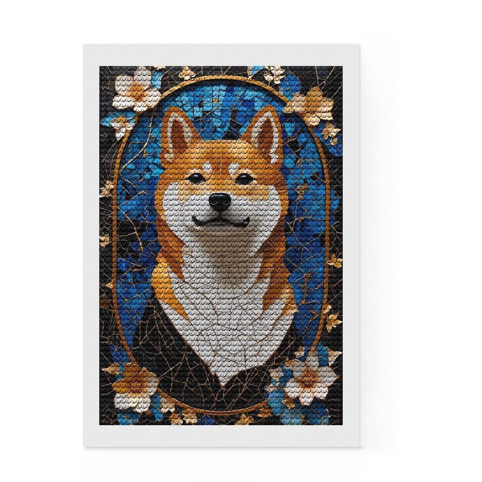 Junmoney Shiba Inu Dog Kintsugi Art 5D Diamond Painting Kit 8"x12", Round Gems, Sparkling Crystal Beads, Artistic Hobby, Farmhouse Decor