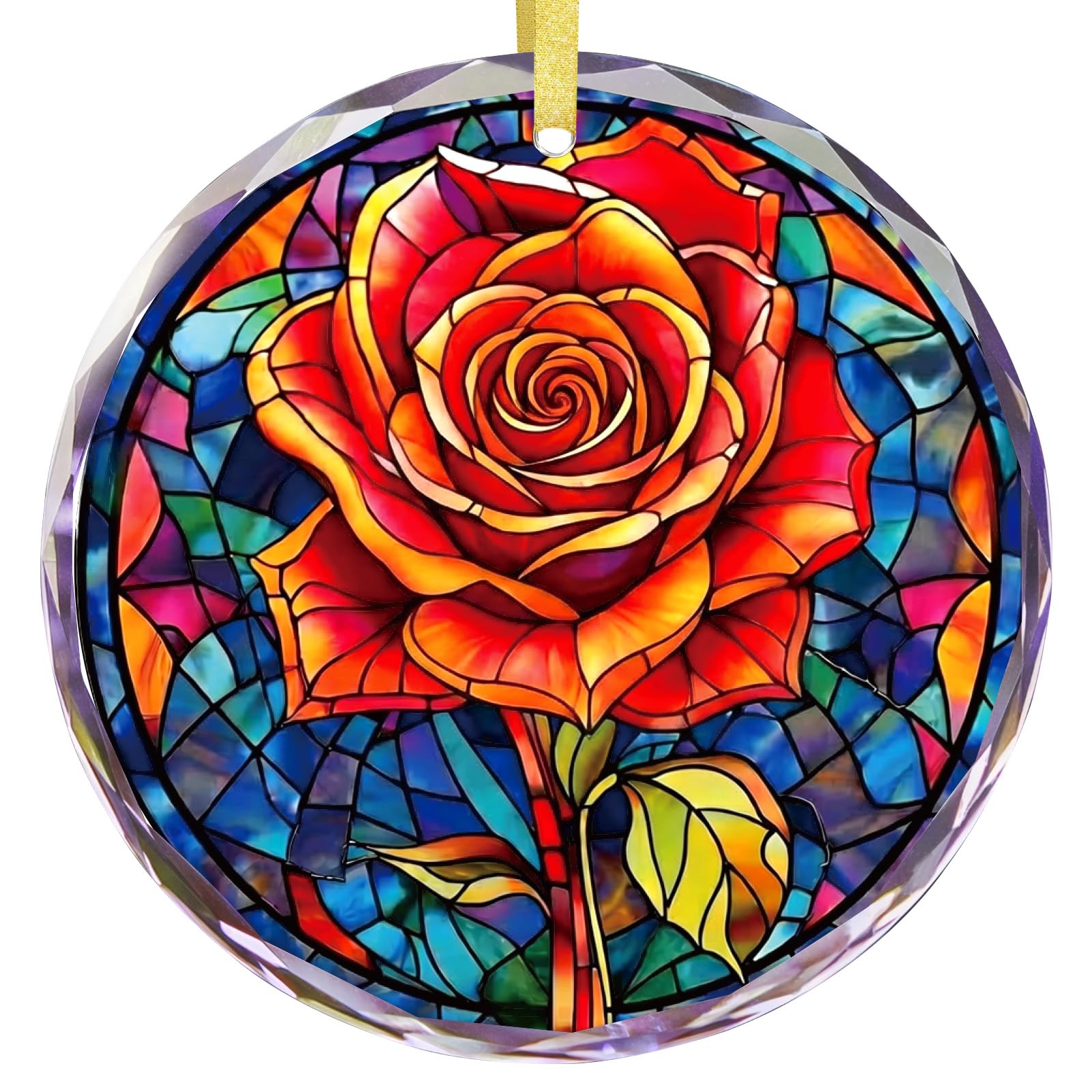 FLYAB Red Rose Valentines Day Gifts for Girlfriend Her Wife Women - Flower Valentine Ornaments for Tree Deorations, Glass Red Rose Window Suncatcher, Anniversary Wedding Gifts