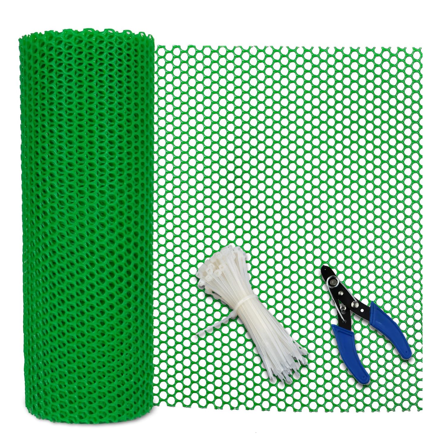 LifeKrafts Green PVC Fence Mesh Roll 4FTx5FT– Durable Plastic Wire Net for Balcony, Garden, Poultry & Pet Protection – Weatherproof Outdoor Fence with Cutting Plier & 20 Cable Ties