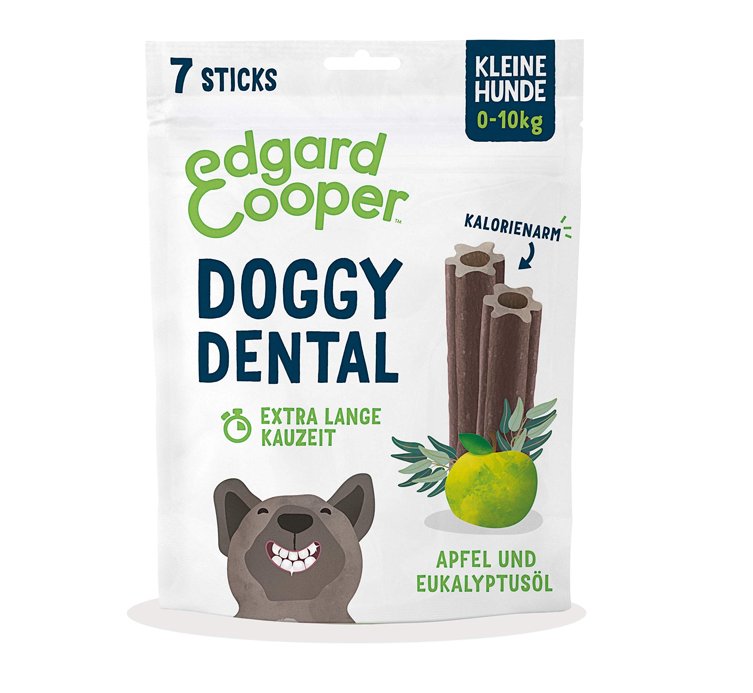 Edgard & Cooper Doggy Dental Sticks Lot de 8 paquets de 7 bâtons - haleine fraîche, dents fortes, mâcher longue durée (pomme et eucalyptus, petits chiens (1 pièce)