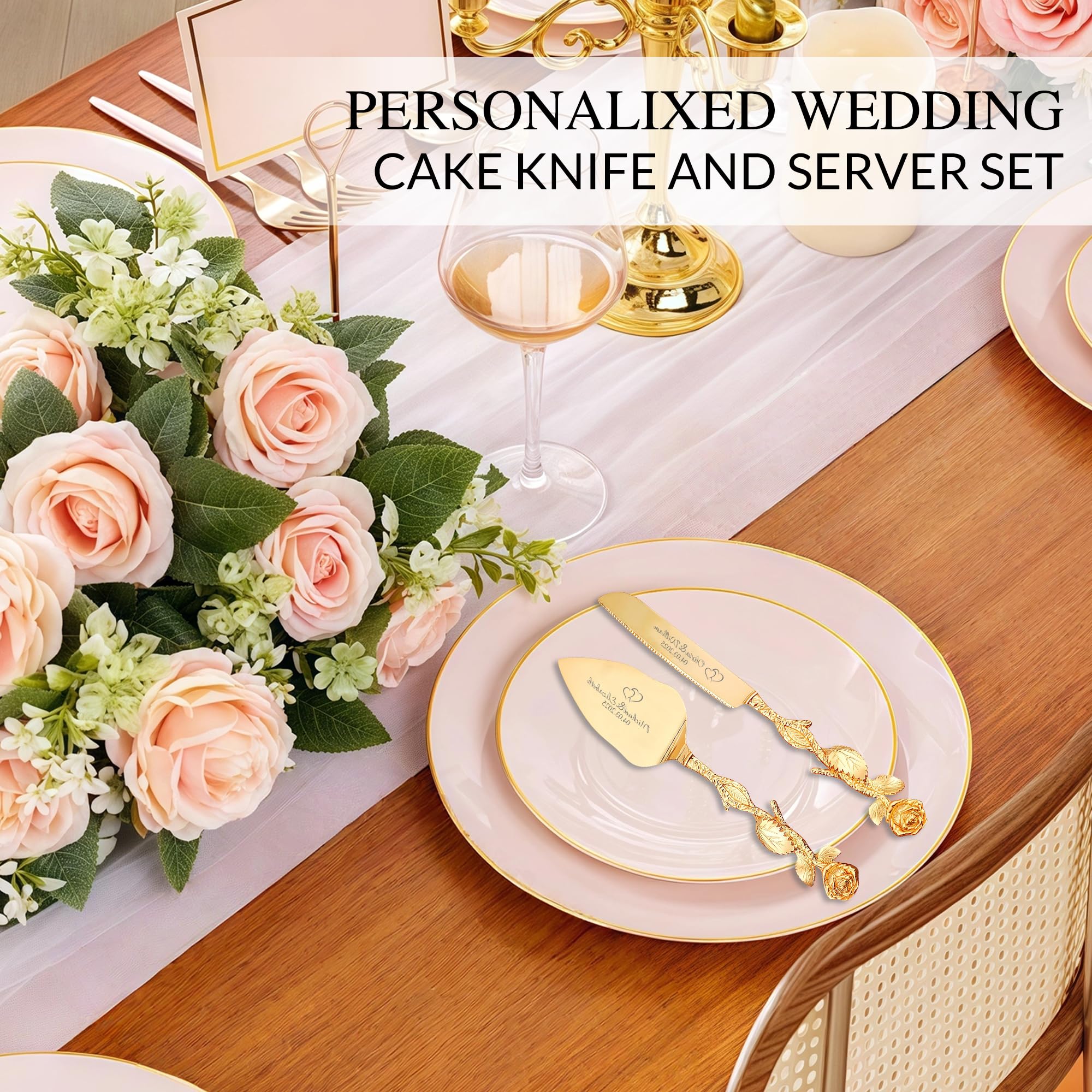 Couteau à Gâteau de Mariage Personnalisé en Acier Inoxydable avec Gravure