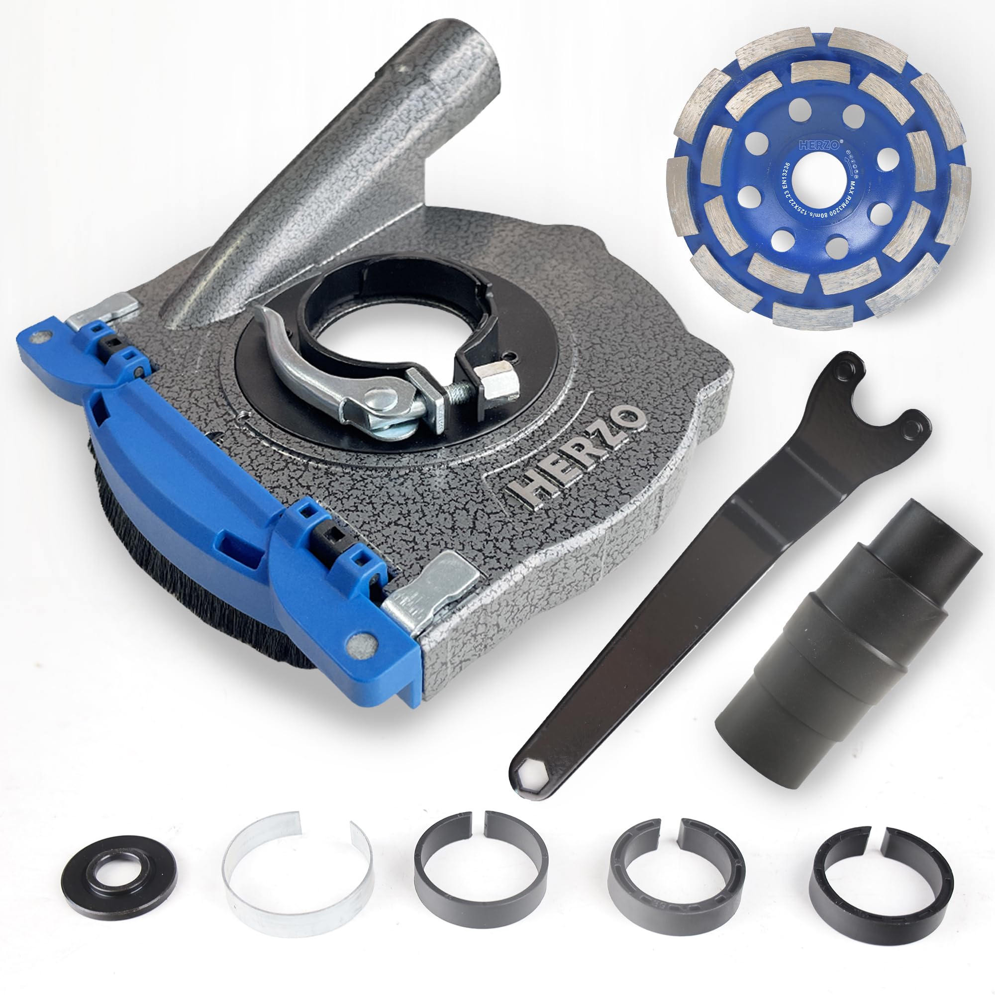 HERZO Aluminum Dust Shroud for Angle Grinder 4.5 inch / 5 Inch, Includes Diamond Grinding Cup Wheel(5 Inch)