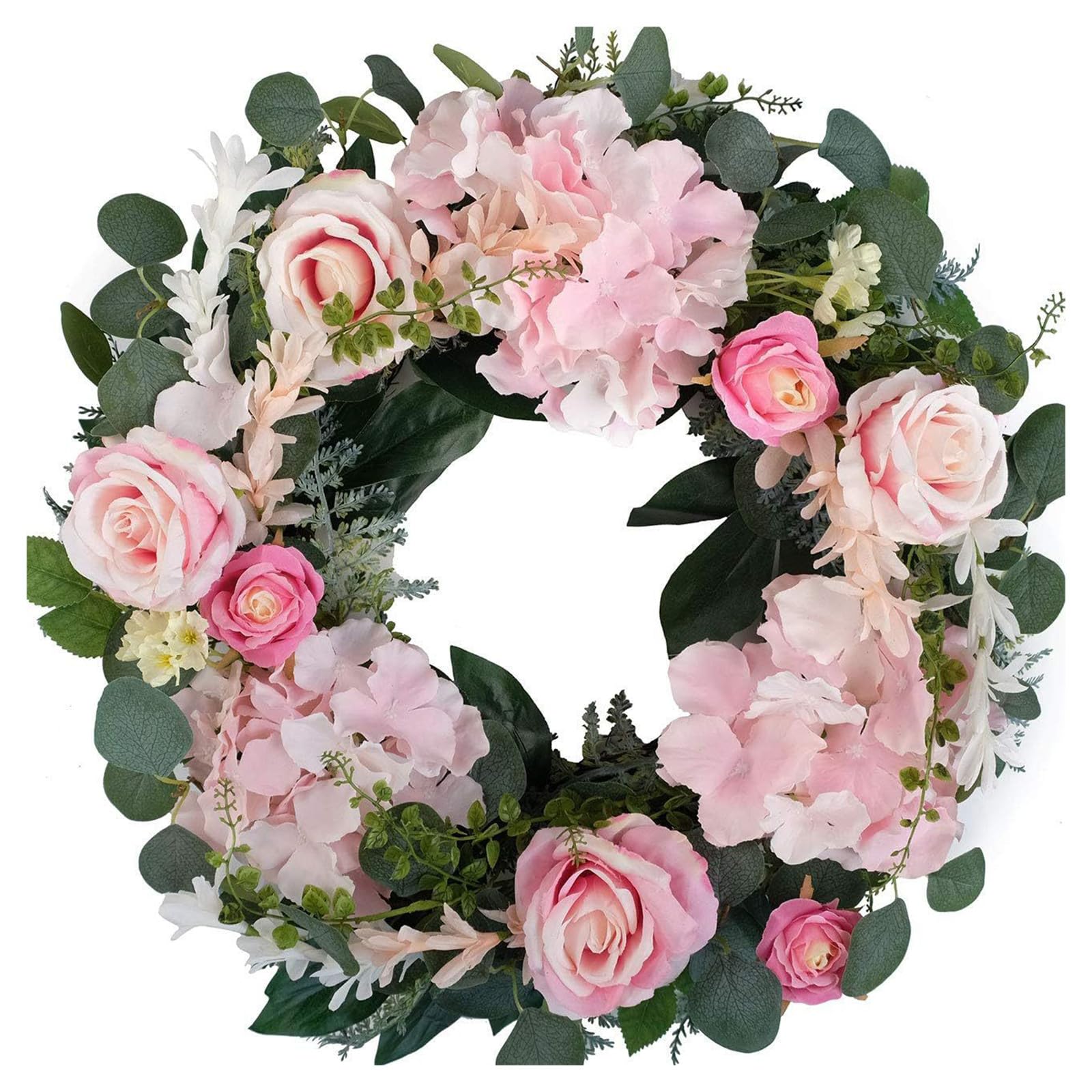 Decorative Floral Wreath with Silk Flower Hydrangea Rose Garlands for Home Entryway Party Wedding Backdrop Decoration Flower Wreath