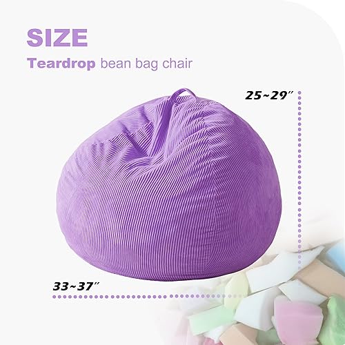 Miniatura 70 de Homguava Puf de 3.5 pies: puf de lágrima con relleno de espuma viscoelástica, sillas compactas de puf, sofá suave con funda de pana (gris)