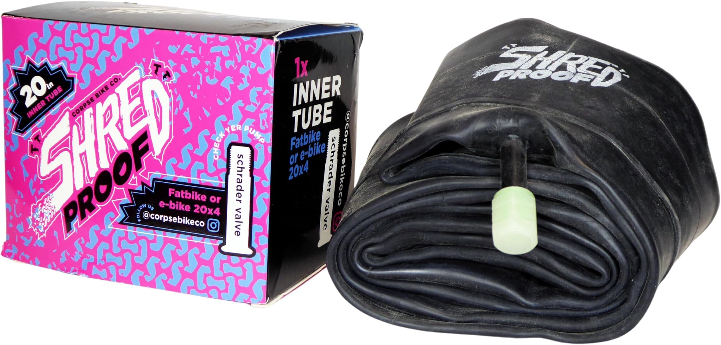 SHREDPROOF 20x4 Fat Bike E-Bike Inner Tube Butyl Rubber with Schrader Valve for Electric Fatbike Ebike