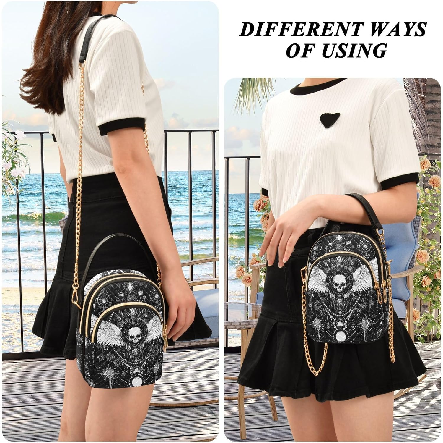 Evil Skull Black Gothic trendy packs for women cross body with multi pockets handbags for birthday gifts mariconera para mujer