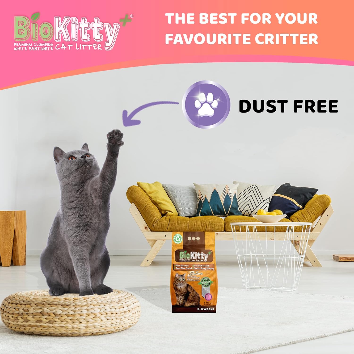 BioKitty Clumping Cat Litter, Highly Absorbent Natural Mineral
