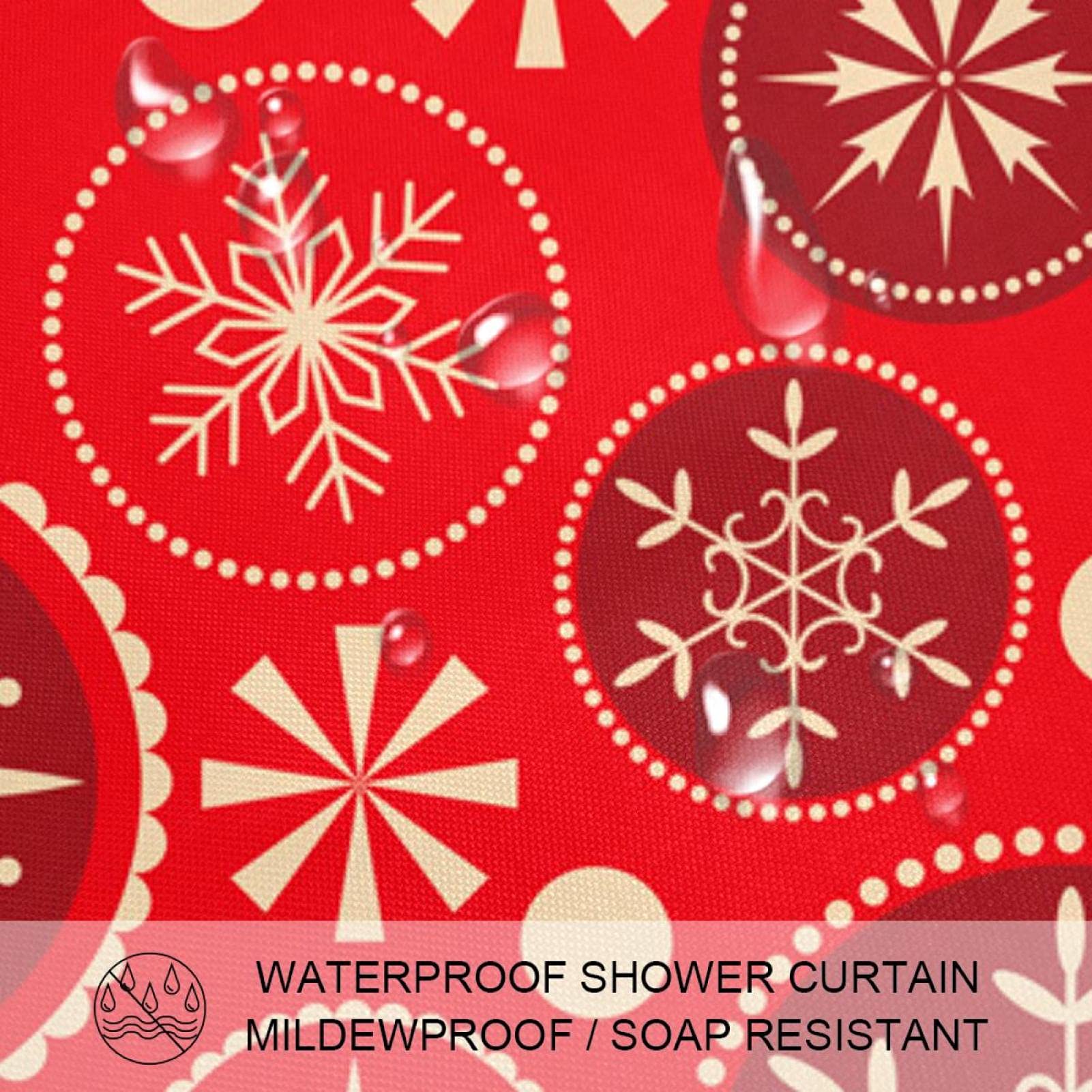 ArtSocket Weihnachts-Duschvorhang – Rot/Grau Mit Schneeflocken, Wasserdicht, 183 X 190 Cm, Inkl. Haken