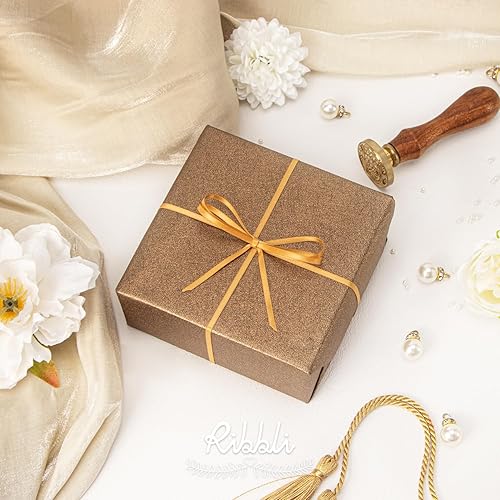 Miniatura 3 de Ribbli Cinta de satén dorada vieja de 18 pulgadas x 100 yardas, cinta fina de oro viejo de doble cara para tarjeta de invitación de boda, envoltura