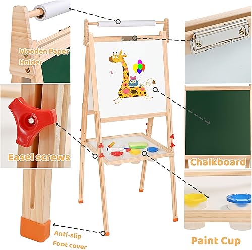 Miniatura 4 de Donmills Caballete para niños, rollo de papel de caballete de arte para niños, pizarra de borrado en seco 3 en 1 y pizarra, un rollo de papel