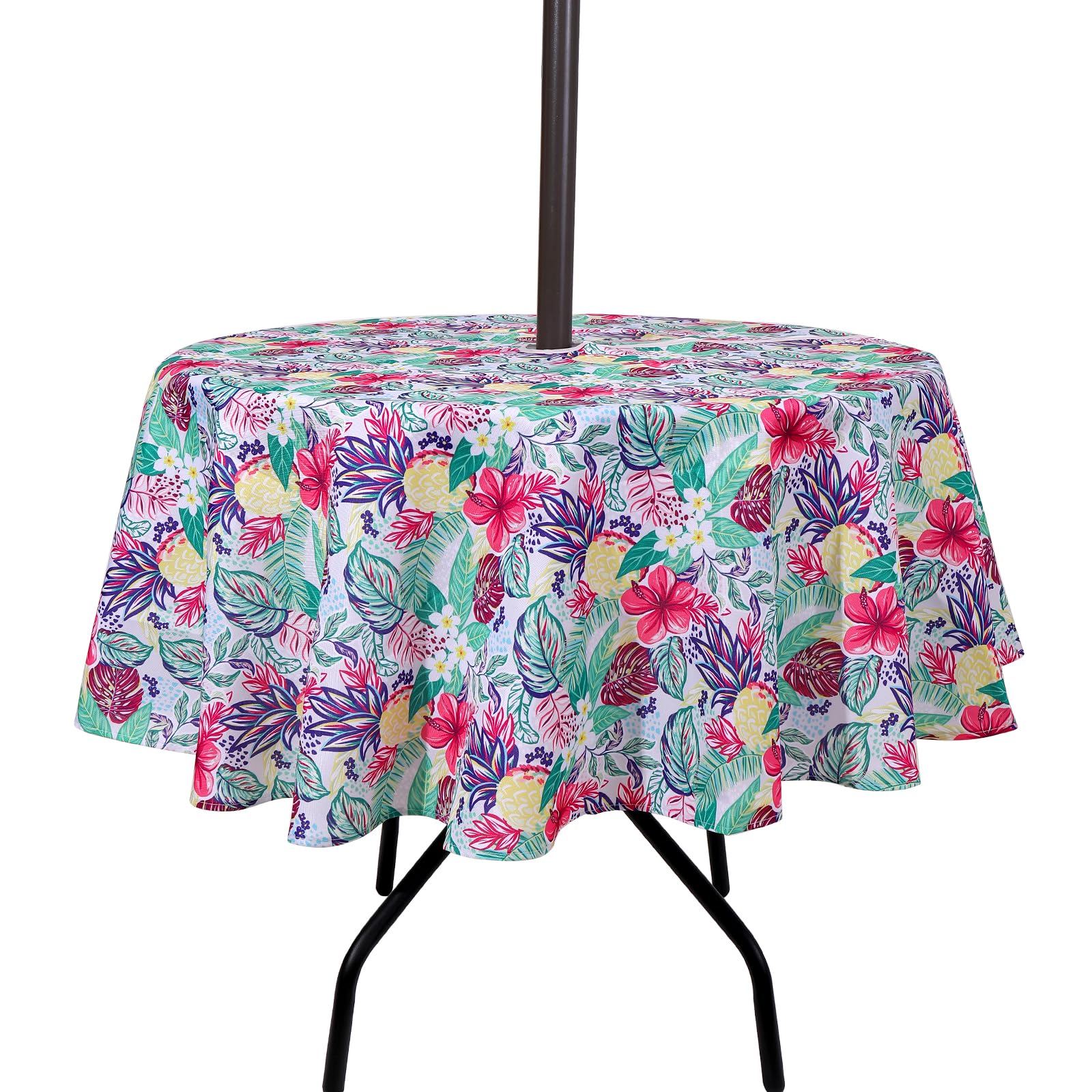 SUQ I OME Patio Outdoor Tablecloth with Umbrella Hole and Zipper,Garden Tablecloth for Host Backyard Parties, BBQs,Family Gatherings(Pineapple,60'' Round with Zipper)
