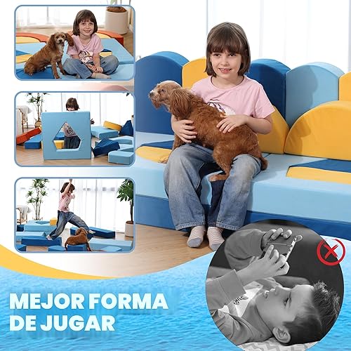 Miniatura 8 de Sofá cama modular para niños pequeños, 22 piezas, sofá cama para sala de juegos, muebles convertibles con temática oceánica, sofá modular para