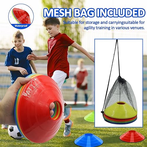 Miniatura 5 de Soccer Cones for Training, 10015 Pack Agility Cones with Carry Bag, Multi-Color Disc Cones for Sports Training, Soccer, Football, Basketball, Kids,