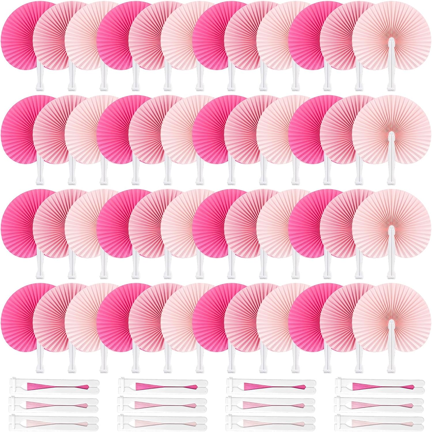 Mifoci 60 Pcs Pink Paper Folding Hand Fans, Round Shaped Paper Fans with Plastic Handle, Folding Plastic,Handheld Party Favors DIY Accessories for Wedding Party and Home Decoration