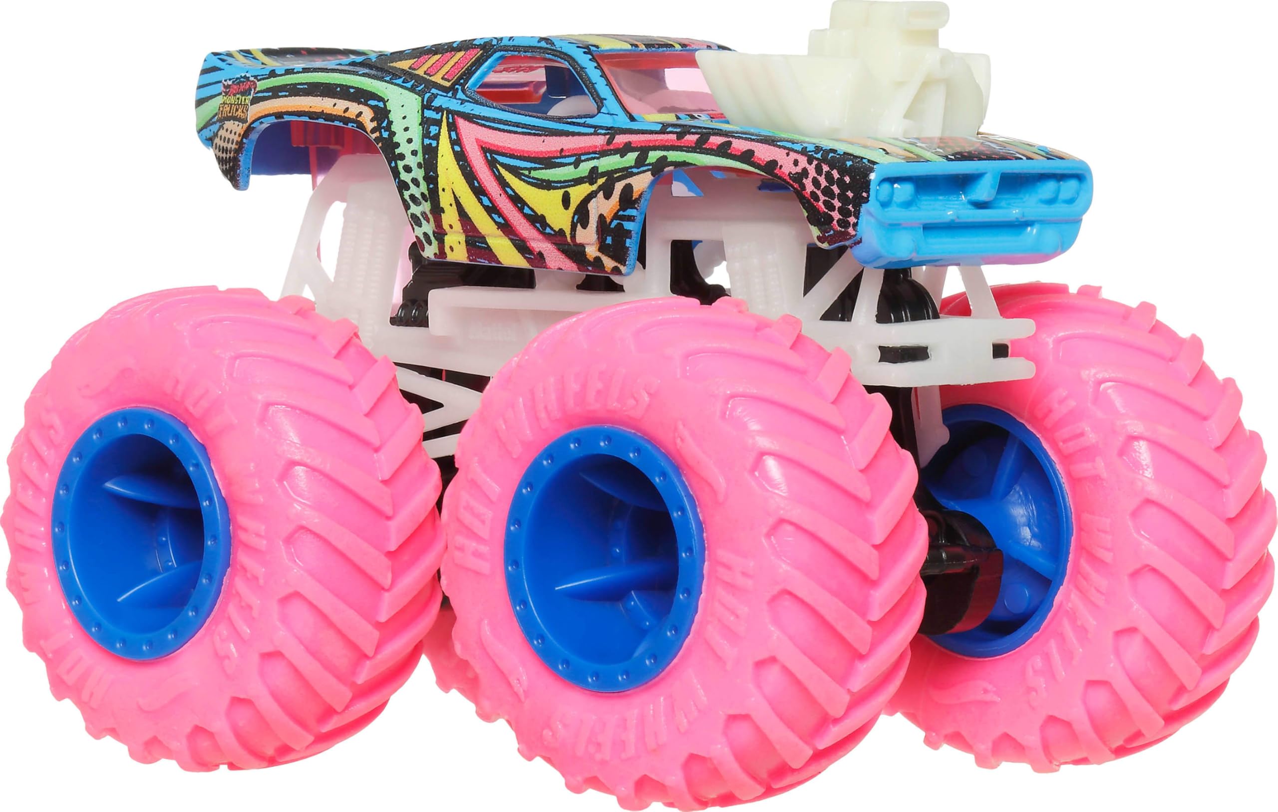 HOT WHEELS Monster Truck Glow in the dark JFX08, Retro-tri Color, 3.74 x 2.5 x 2.5 inches - Image 4