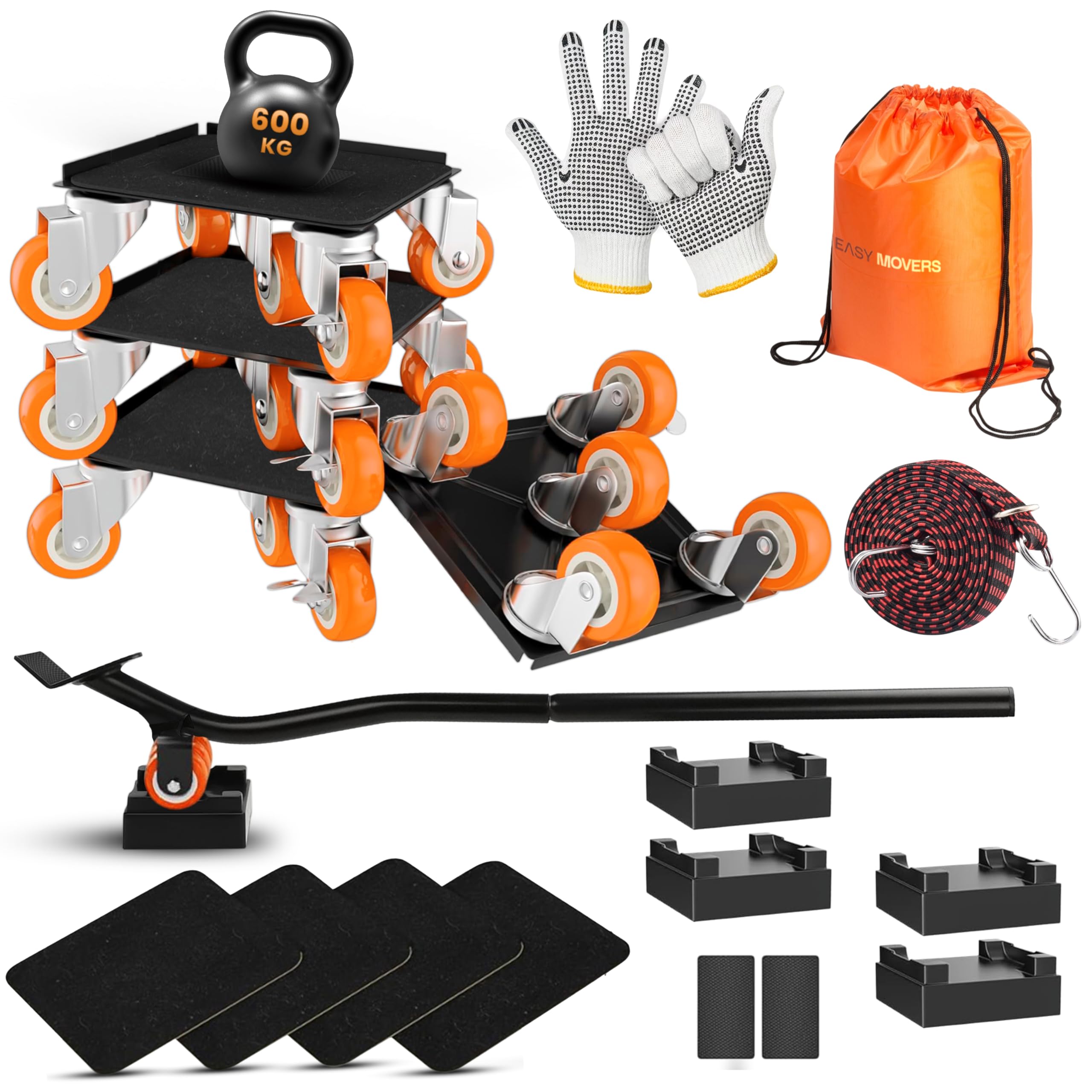 Kit Deplace Meuble 600kg - Leve Meuble avec Plateau Roulant et Roulette Charge Lourde - Chariot Demenagement pour Soulever et Déplacer Meuble sans Effort - Patins glisseurs pour Meubles - EASY MOVERS