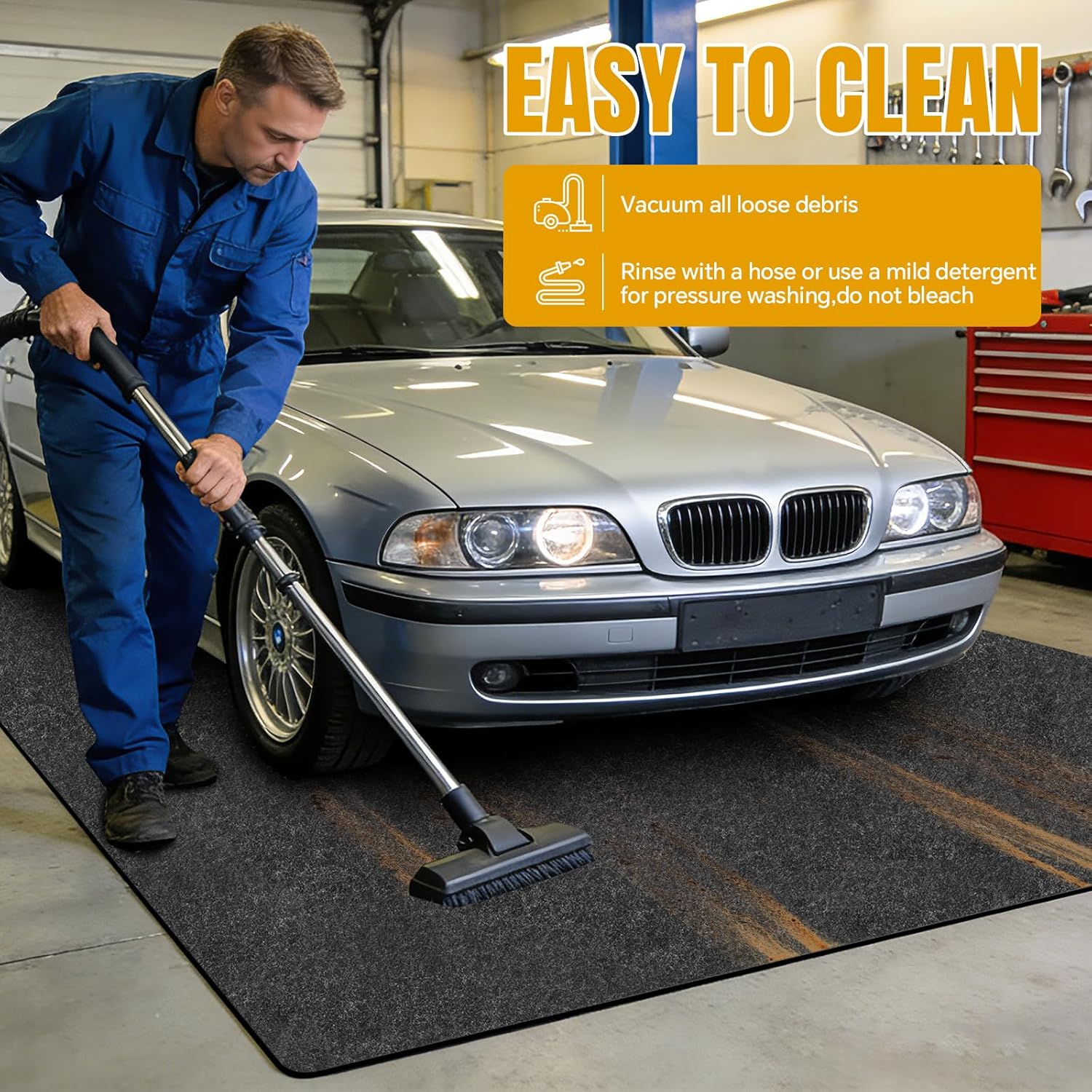 Extra Large Garage Floor Mat 8.8 x 22 FT – Heavy Duty Oil Absorbent Parking Mat with Waterproof Non-Slip Backing,Reusable Washable Floor Protector for Garage,Driveway, Workshop & SUV,Velcro Included