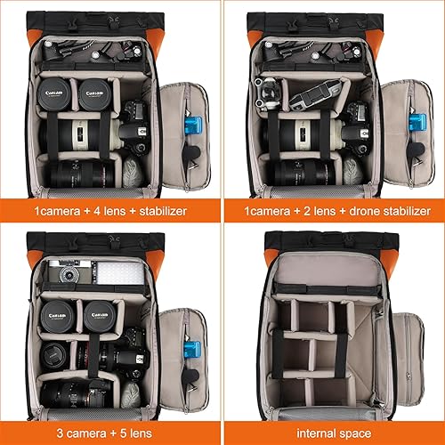 Miniatura 8 de Besnfoto Mochila para cámara impermeable, bolsa de fotografía enrollable para cámara DSLR SLR sin espejo con compartimento para portátil, Verde,