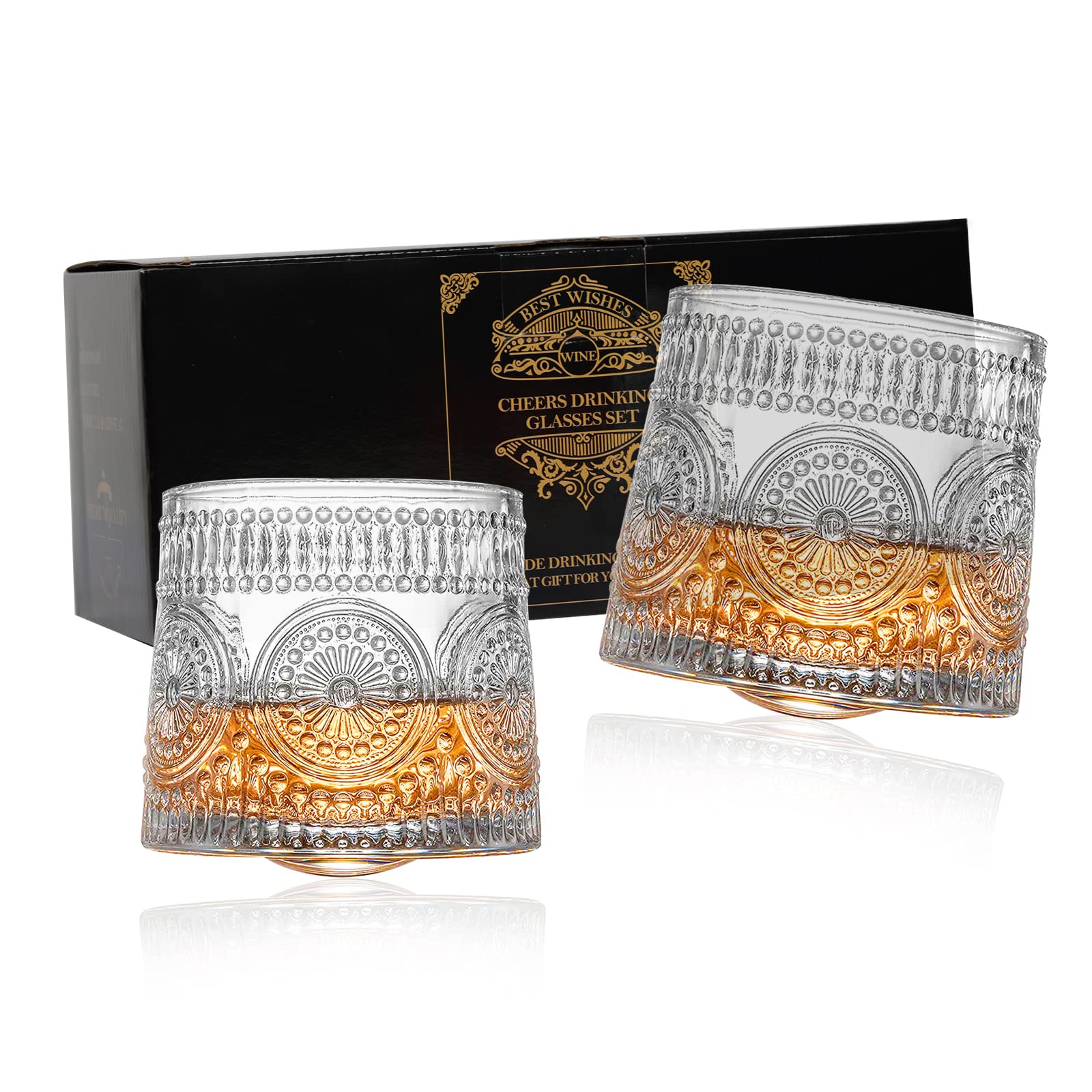 Zestaw 2 szklanek do whisky, 255 ml bez ołowiu kryształowy kubek do whisky, wyroby do picia pudełko prezentowe do szkockiej, burbonu, ginu, tonika i ni koktajlu itp