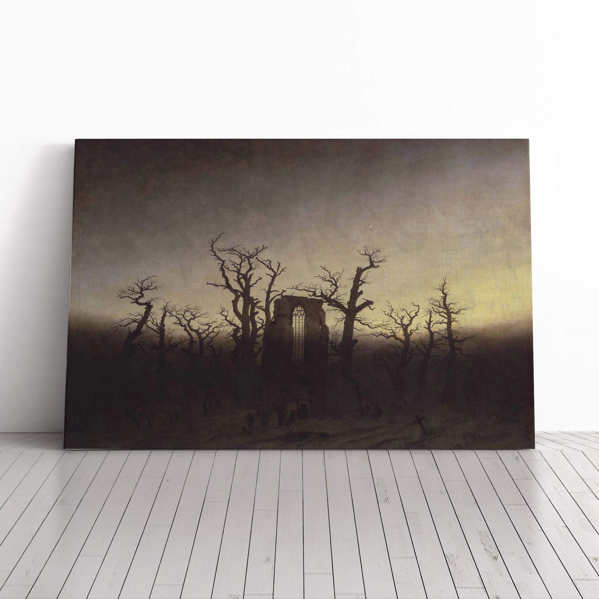 Friedrich Caspar David The Abbey and The Oakwood Canvas Print | Gallery Wrapped 30mm Frame Wall Art | 30x20 inches | Ready to Hang | Modern Architecture Picture | Living Room Bedroom Lounge Office