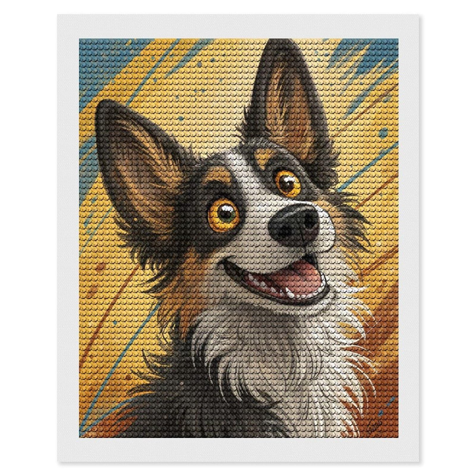 Junmoney Happy Dog Portrait Diamond Painting Set 16"x20", Stress Relief Craft, Easy to Enjoy, Vintage Style Decor, Festive Craft Gift