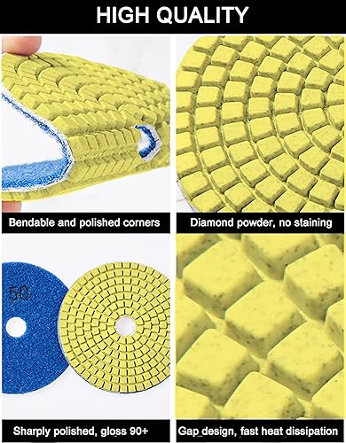 Miniatura 3 de 19 almohadillas de pulido de diamante de 4 pulgadas, kit de pulido de piedra de granito, grano 50# - 3000 # con almohadilla de respaldo de 58 "-11