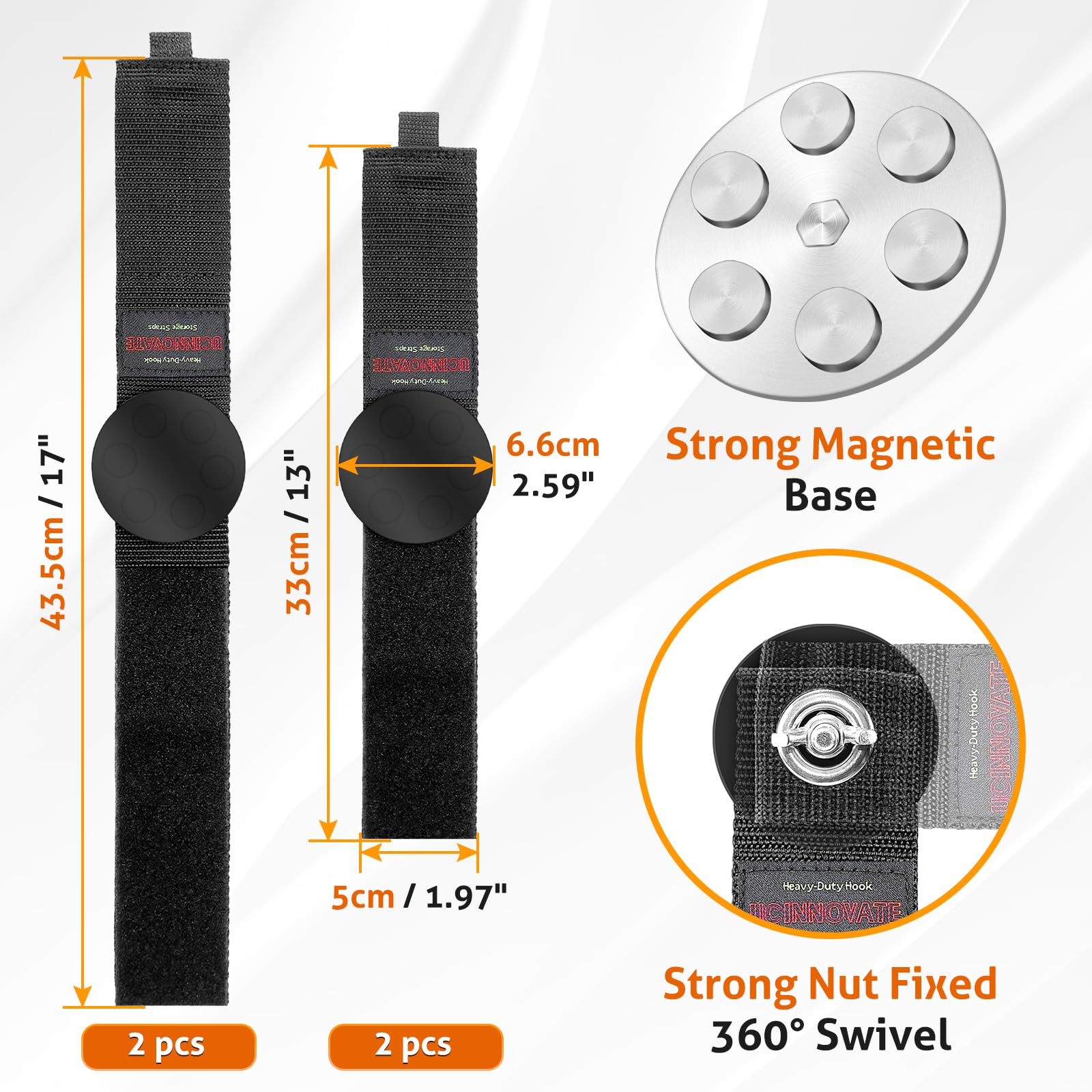 UCINNOVATE Heavy Duty Magnetic Hook Straps 4 Pack, 2.59INCH Magnetic Storage Hooks, Magnetic Tool Holder, Powerful Garage Storage Hook Ties, Extension - View #7