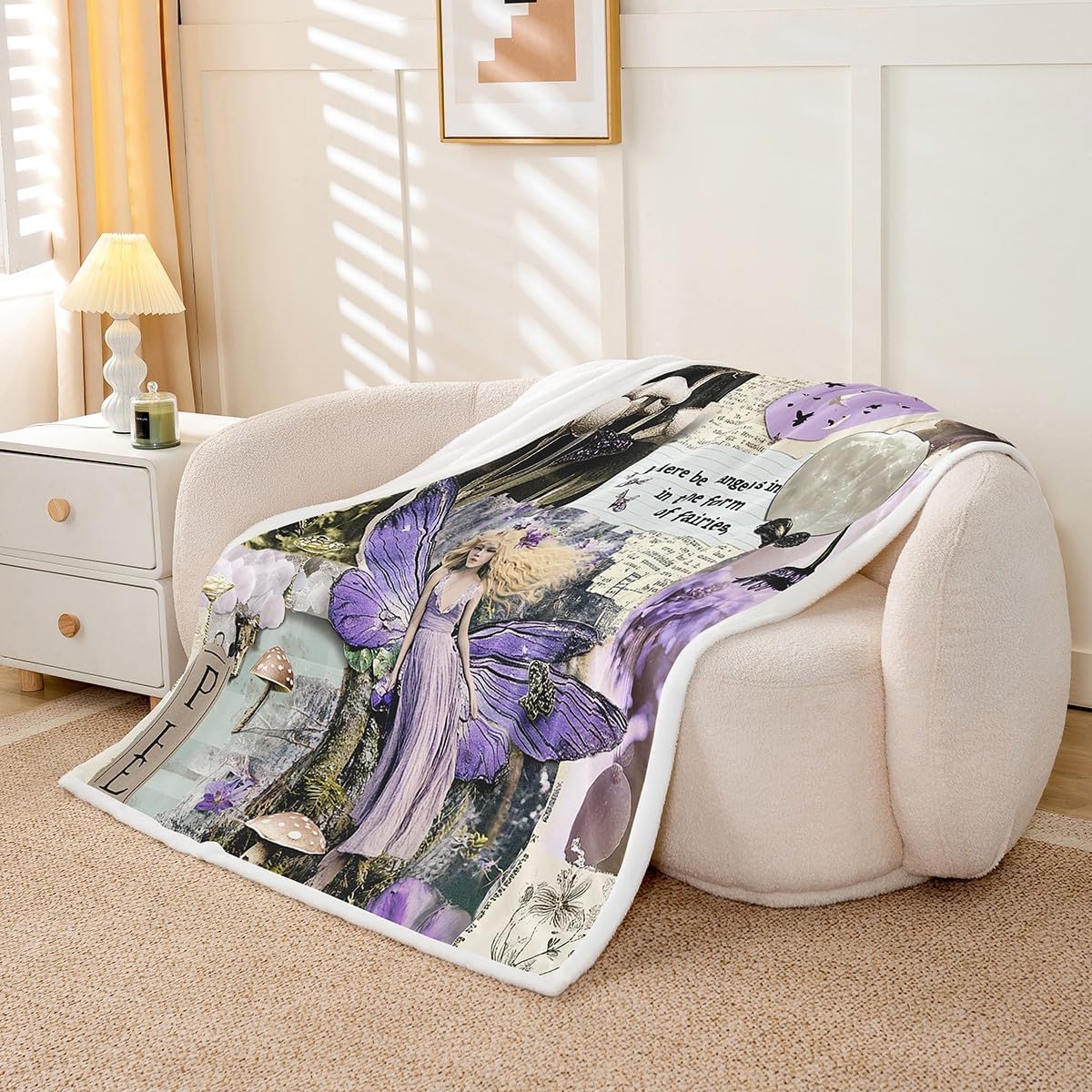Homewish Butterfly Fairy Throw Blanket,Mushroom Floral Bed Blankets Kids Girls Woman Teens Sofa Chair Bedroom Decor,Purple Butterfly Girl Fleece Blanket Dreamy Retro Fuzzy Blankets,60"×80" image 3