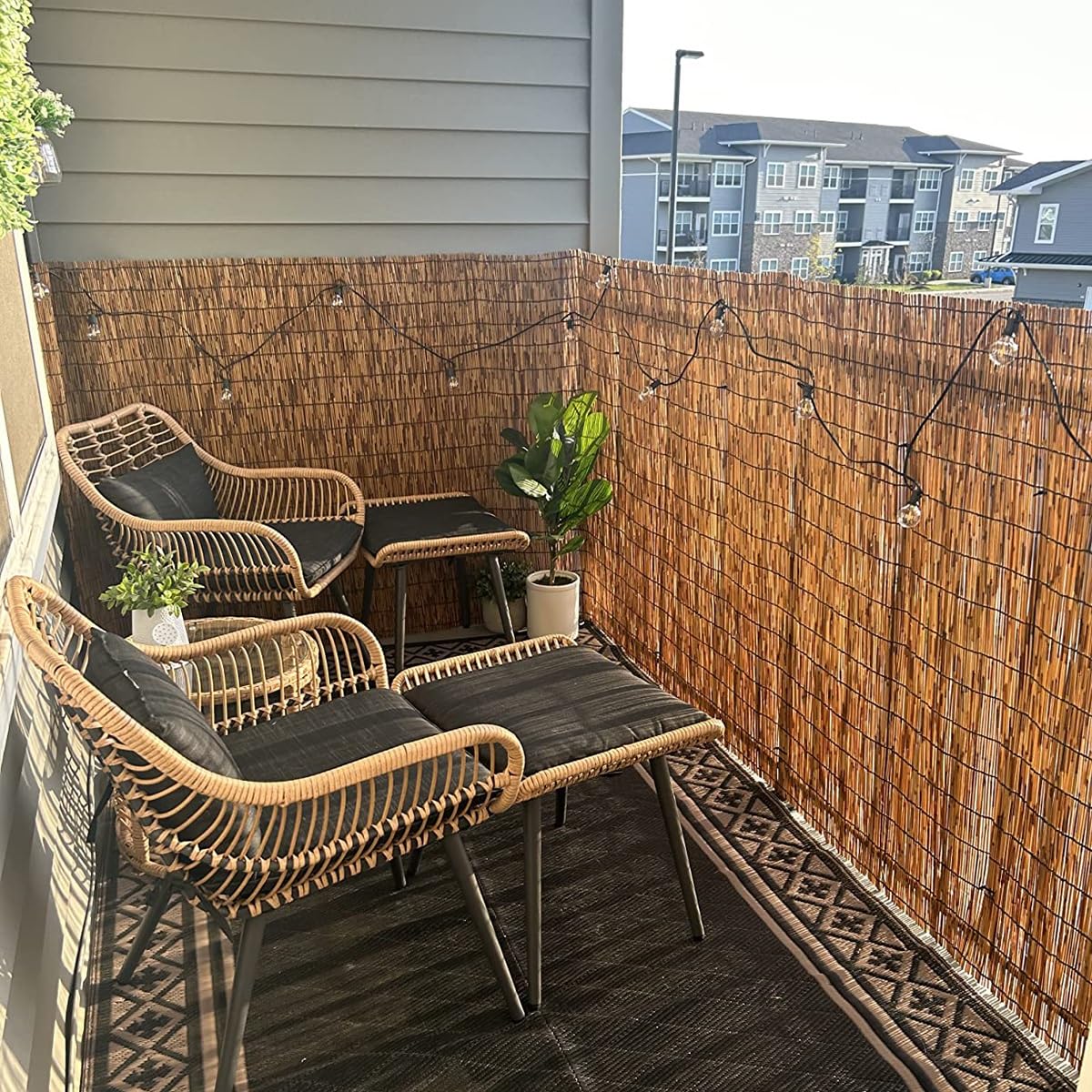 Buiten Bamboe Rolgordijnen, Natuurlijke Riettinten 50 60 75 115 130 150 160 cm, Snoerloze Ademende Romeinse Bamboe Gordijnen for Ramen Patio Balkons Dekken(55 x 122 cm
