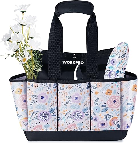Miniatura 1 de WORKPRO Bolsa de herramientas de jardín, 9 bolsillos, bolsa de almacenamiento de herramientas de jardín Oxford resistente, soporte para kit de