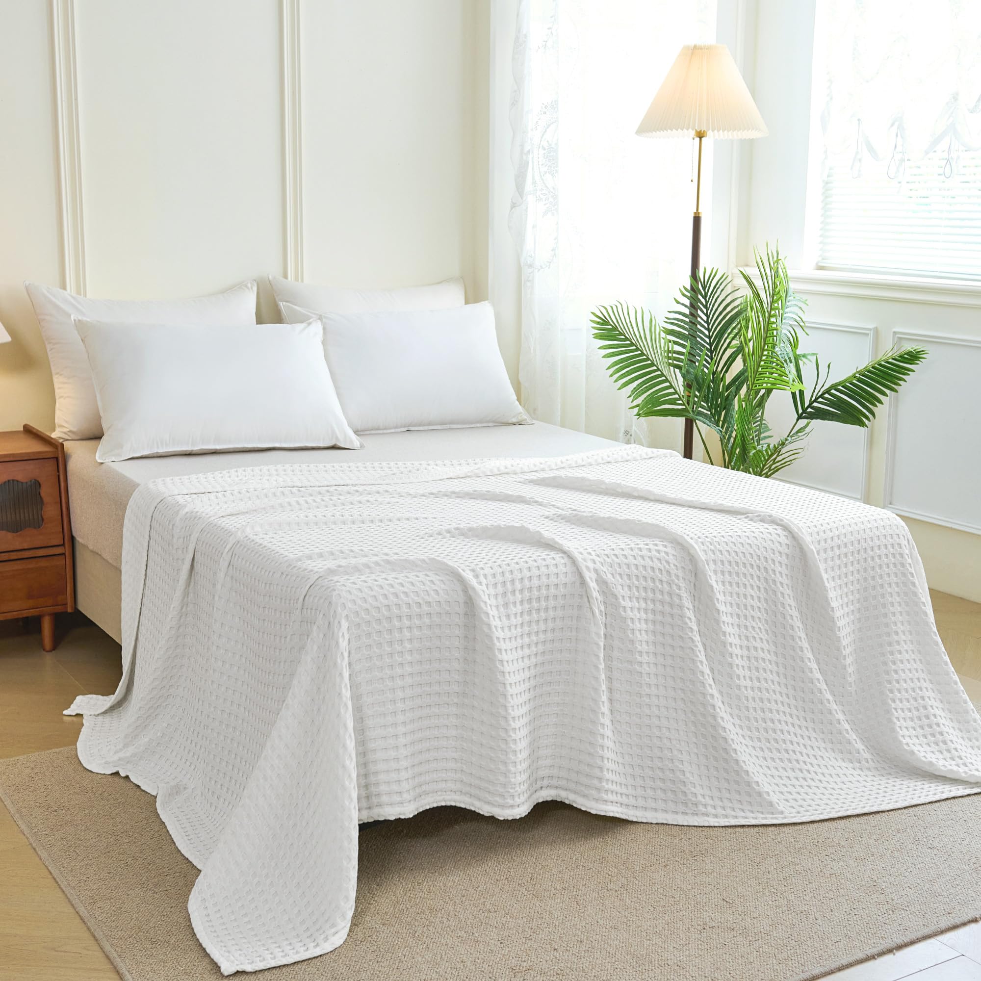 Aganear Cooling Blanket Queen Size, Waffle Weave 90x90 Inches, White