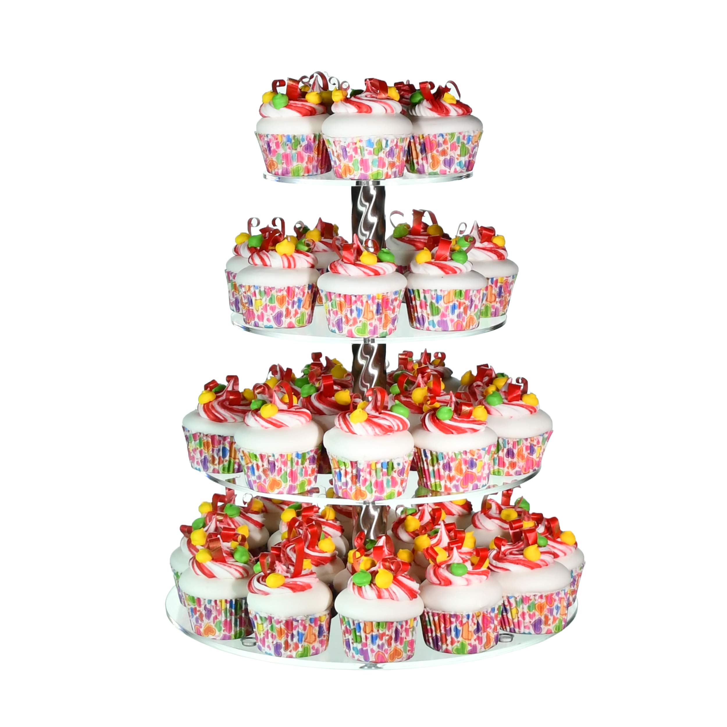 AMT Acrylic Cupcake Stand | CLEAR Acrylic cupcake stand for 37 cupcakes | 4 tiers cupcake stand | Perfect for a Wedding shower, Birthday party, Baby shower. (1 pc/box) (Round - 4 Tiers)