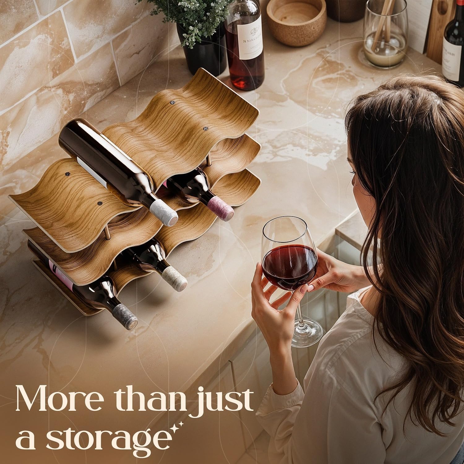 Dreiklang - be smart® Wooden Wine Rack 12 Bottles Countertop | Freestanding Natural Wood Bottle Holder | Modern, Decorative & Space-Saving | Slim & Compact Design | 3 Tiers (16.3 x 8.9 x 6.1 in)