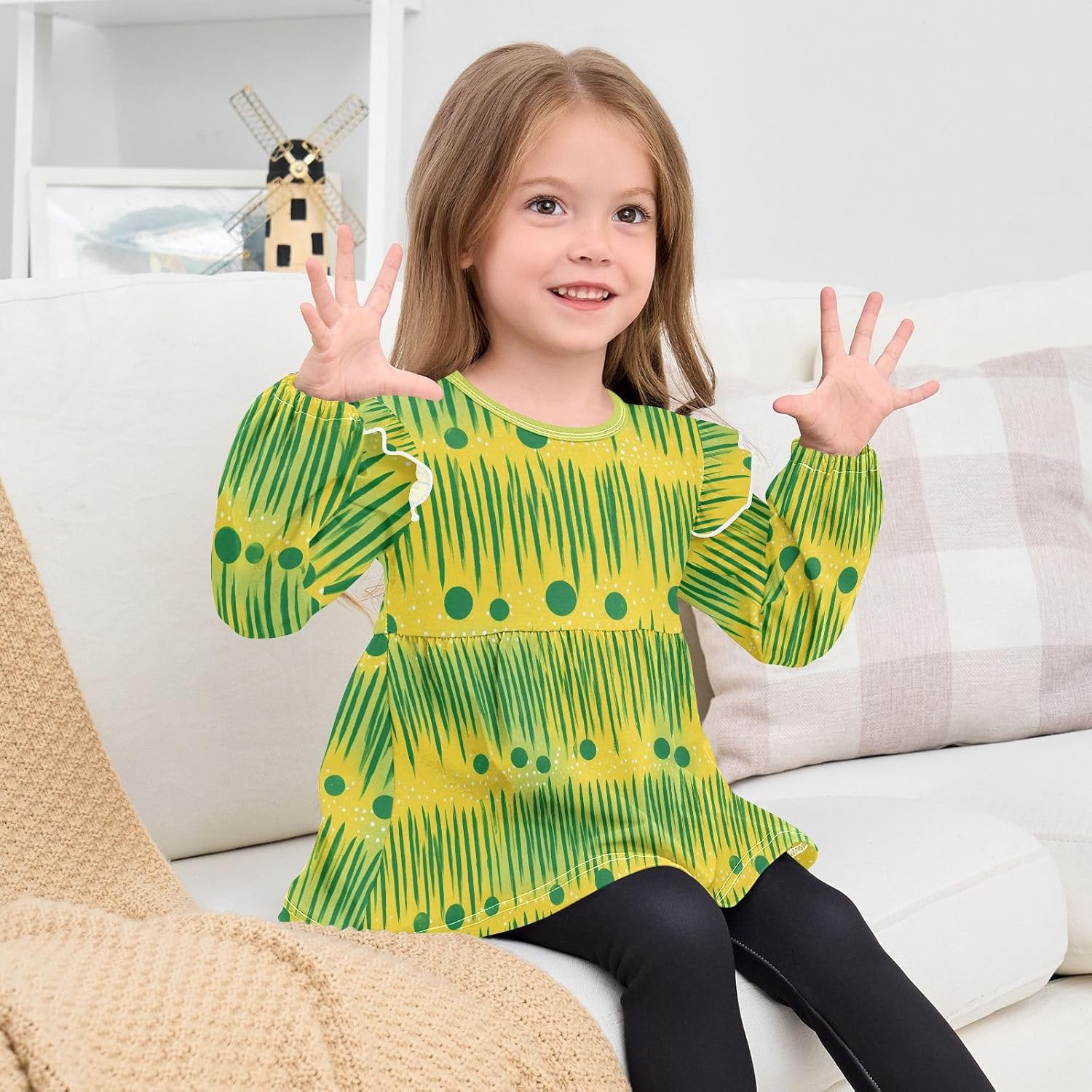 visesunny Toddler Clothes for Girls Abstract Spot Grass Long Sleeve Fall Shirts Cotton Top with Ruffle Collar