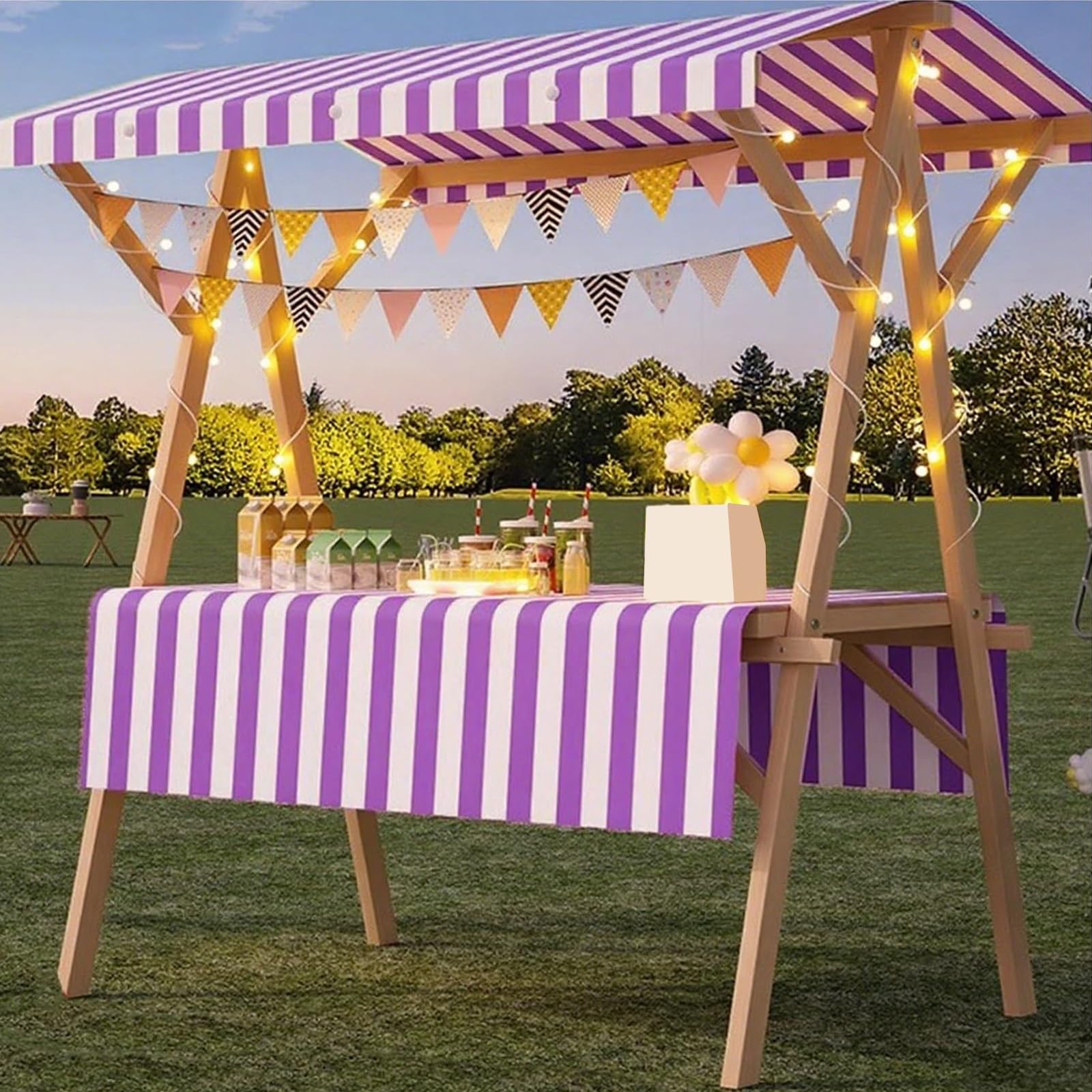Zusammenklappbarer Imbisswagen aus Holz – 120 cm breiter Marktstand für Hotdogs, EIS und Snacks – Lila Verkaufsstand, tragbar und vielseitig