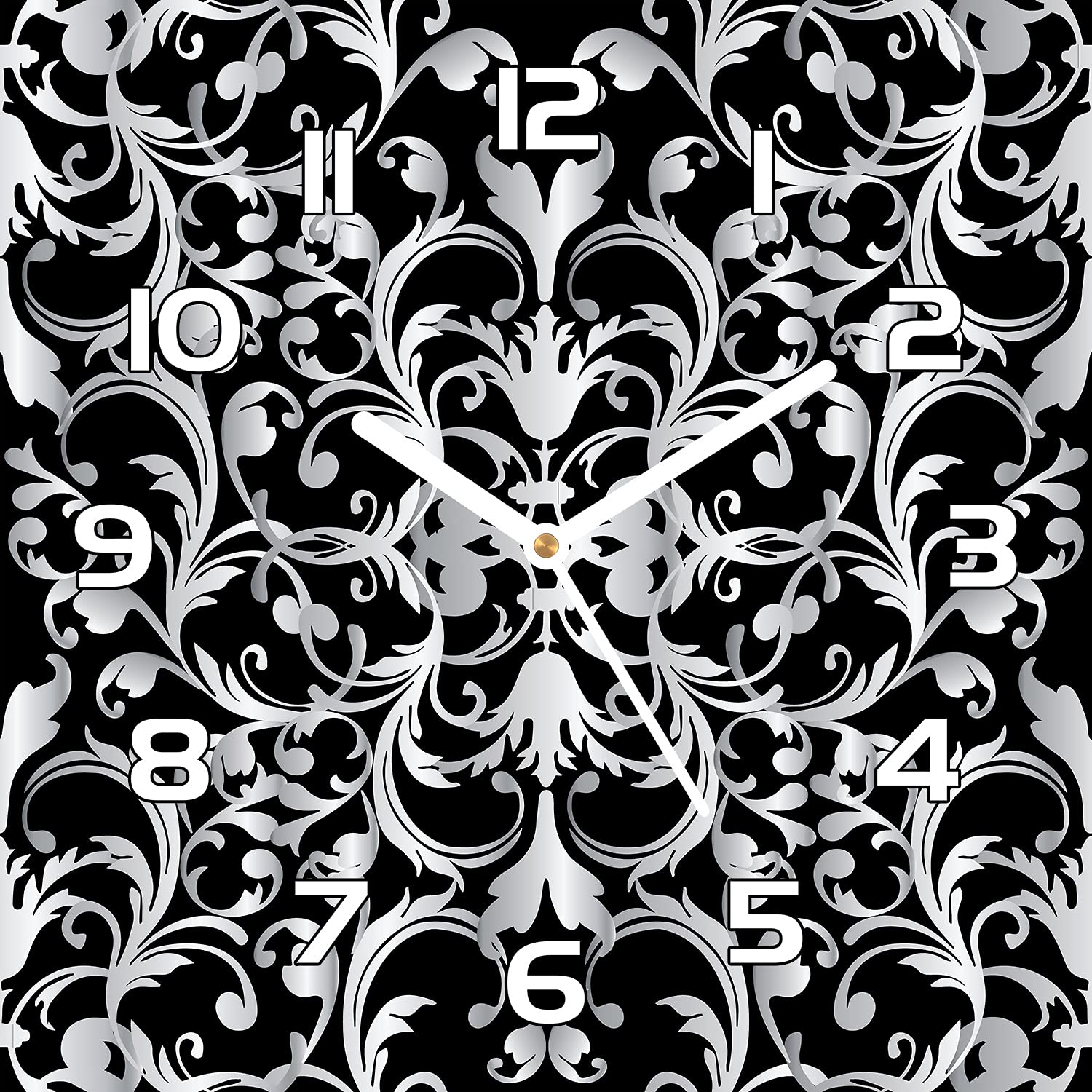 Horloge murale cuisine en verre Coloray lisible aiguilles noires fleurs 3D